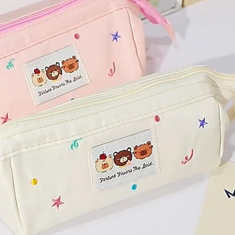 Embroidered Kawaii Pencil Bag Large Capacity Pen Pencil Case Stationery Bag  Student