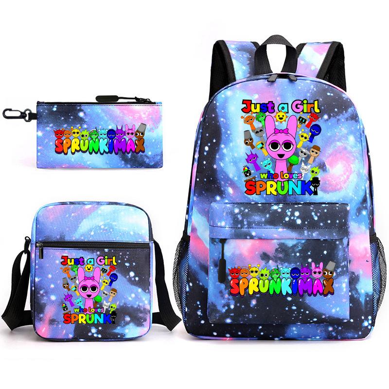 Rhythm Box Cartoon Large Capacity Starry Sky Student School Bag Sprunki Youth Backpack Three-piece Set D