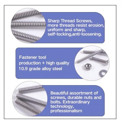 Zmbroll 560pcs Flat Head M2.5 Machine Screws, 304 Stainless Steel, Full Thread, Fasteners, Bolts, Nuts, Assorted Kit, M2.5x4/5/6/8/10/12/14/16/18mm