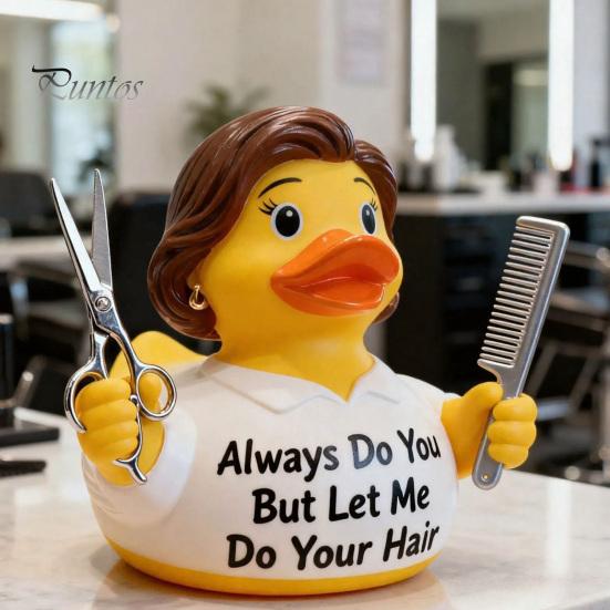 Resin Duck Statue Barber Figurine with Scissors and Comb, Yellow for Salon Decor, Handmade Hair Stylist Gift Creative Hairdresser Gift, Funny