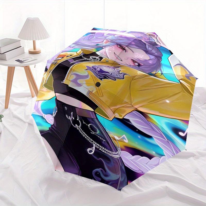 KPop Demon Hunters Automatic opening and closing folding umbrella with 8-rib frame and compact travel design, perfect for all occasions | St
