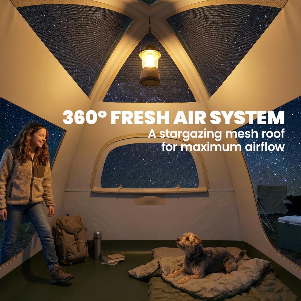 Inflatable Camping Tent with Rainfly, 3 Man Air Tent 3000mm Waterproof Blow Up Tents, Beige