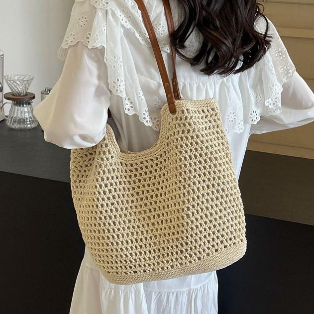 Large Capacity Bag Women'S Fashion Versatile Casual Shoulder Seaside Vacation Beach Bag Fashion Woven Tote Bag