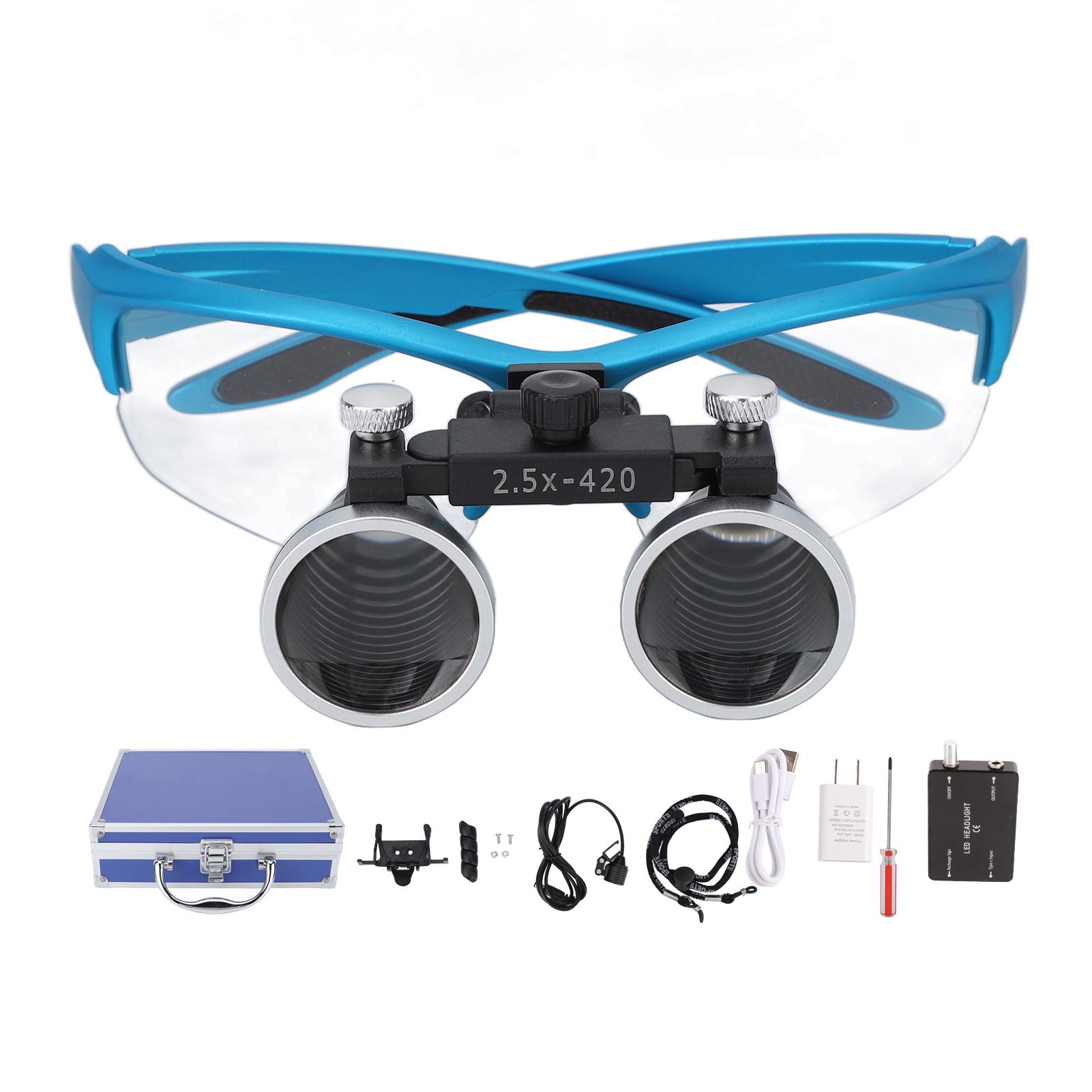 

Lighted Head Magnifying Glasses Dull Polish Blue 2.5X Dentistry Magnifying for Dentistry 100‑240V EU Plug