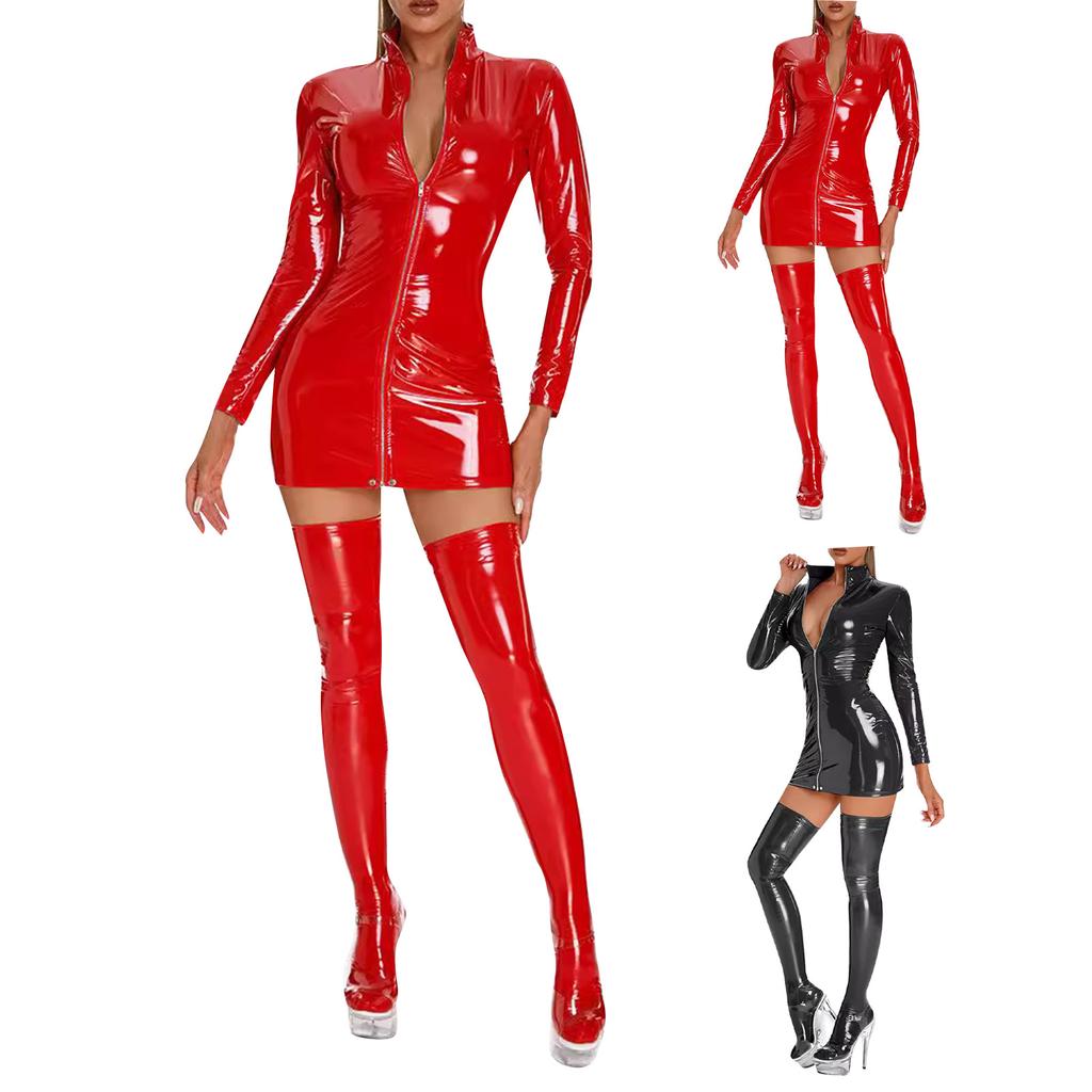 Jumpsuit-Dessous, Lacklederuniform für Damen, verführerischer Jumpsuit, Lederjacke, zum Binden, Hot Stamping-Nachtclubkleidung