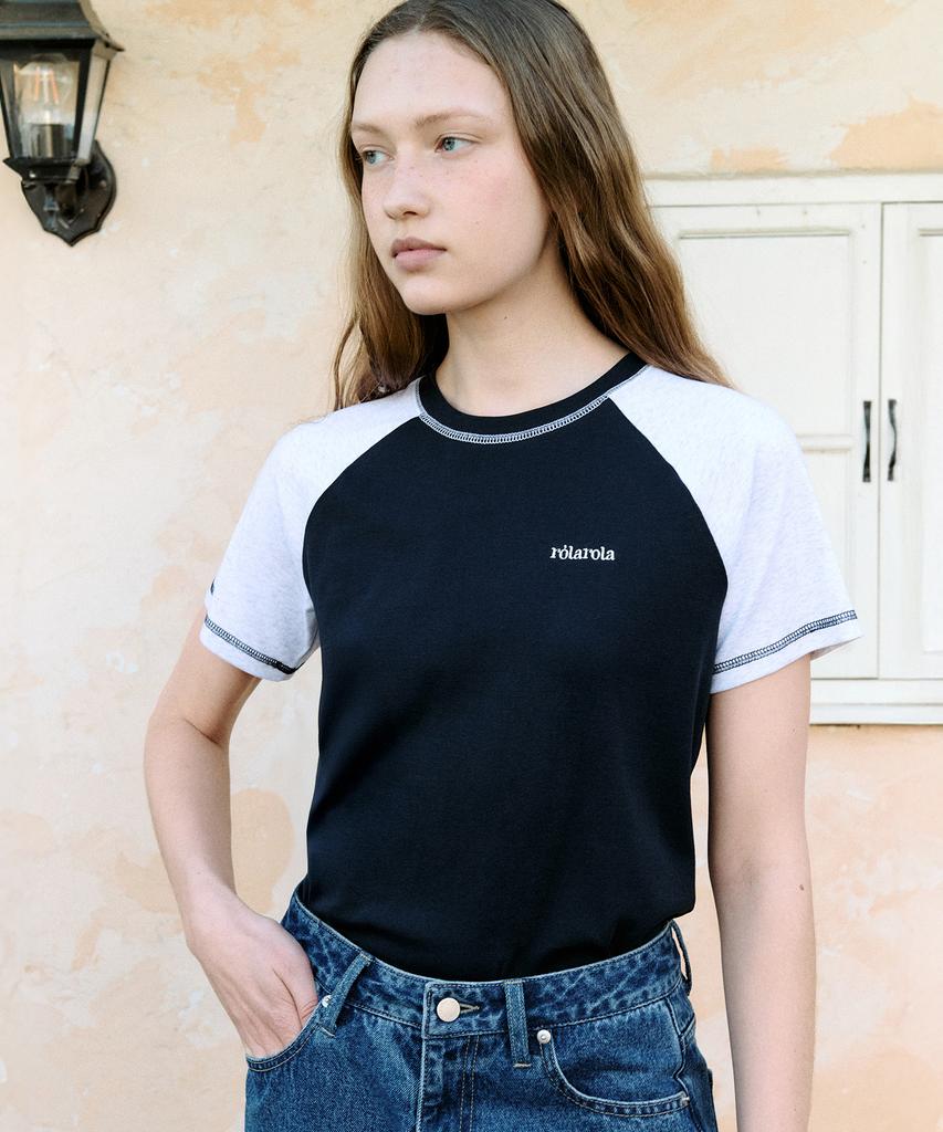 ROLAROLA Raglan Stitch T-Shirt Nv+M/Gy