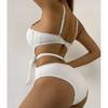 Solid Color Wavy Fabric Bikini Set Cover Up Swimsuit For Women Push Up Ruffle One Pieces Swimwear Beach Bathing Suits