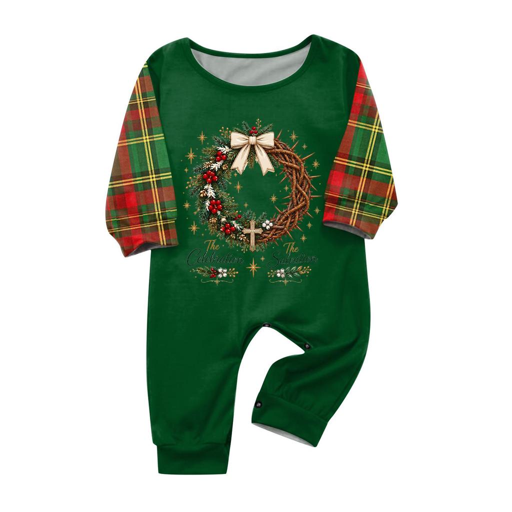 Christmas-print long-sleeve and long-pant matching family loungewear set