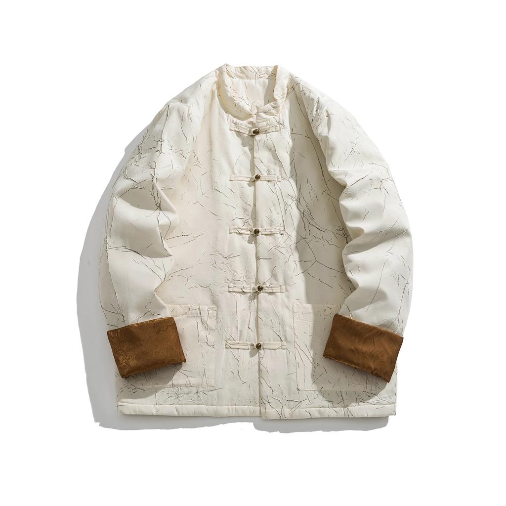 Autumn Winter Men Warm Jacket Men Disc Buckle Retro Tang Suit Jackets Man Stand Collar Emboss Hanfu Male Cotton Padded Coats