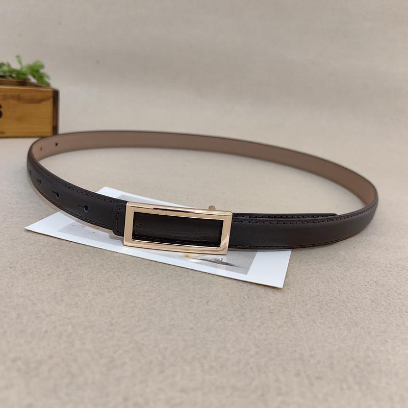 Classic Leather Skinny Belt For Women With Gold Buckle For Casual Wear