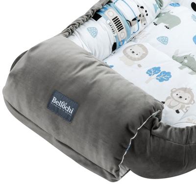 Baby Nest Pod with Breastfeeding Arm Pillow - Baby Sleep Pod for Newborn - Cotton and Velvet - 90x60x12cm - with Protective Edges - Safari