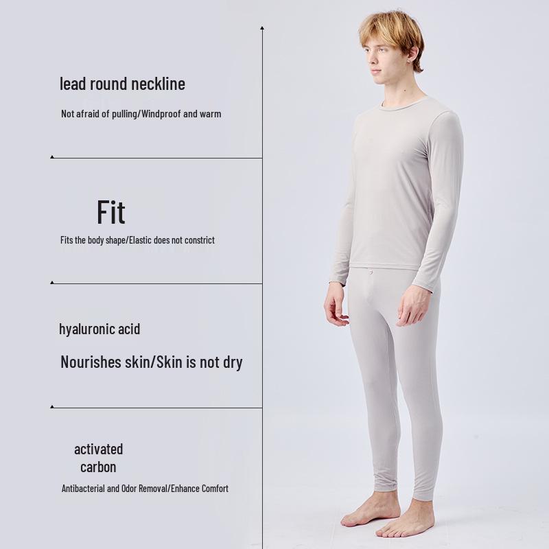 Men's Modal Thermal Set: Thin Base Layer with Round Neck Top & Trousers for Autumn/Winter
