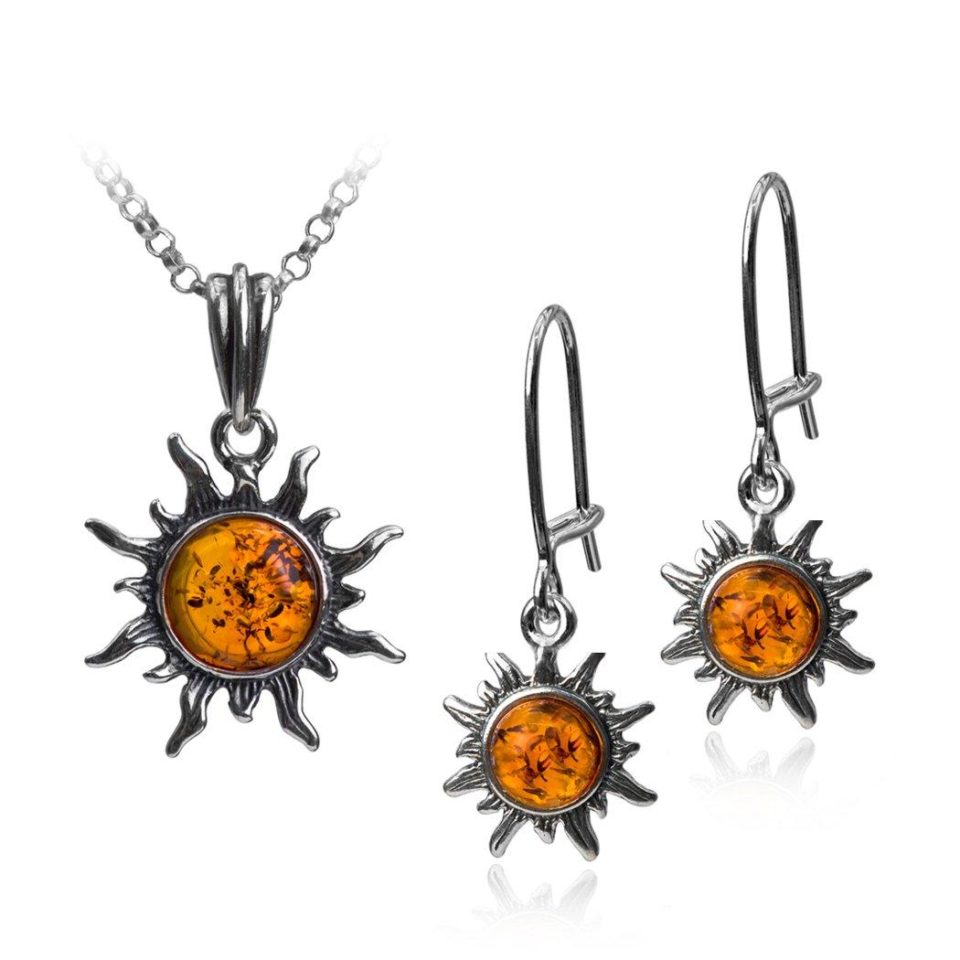 

Honey Amber Sterling Silver Medium Day Earrings and Necklace Set 46cm