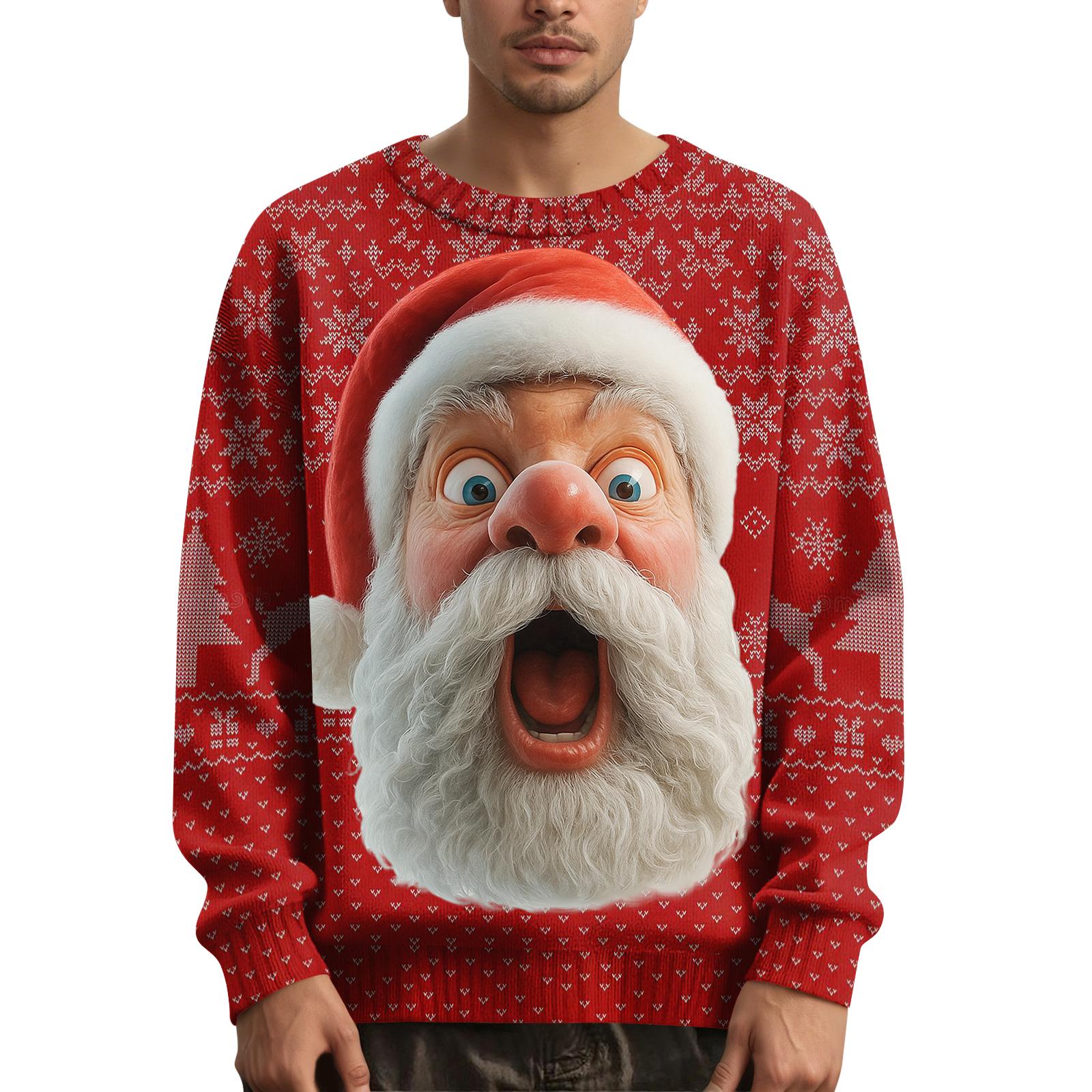 

Мужской рождественский свитер с принтованным воротником L красный