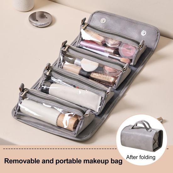 Foldable Cosmetic Bag Women 4-in-1 Travel Makeup Bag Waterproof Cosmetic Organizer with 4 Detachable Compartments for Vacation Business Trip