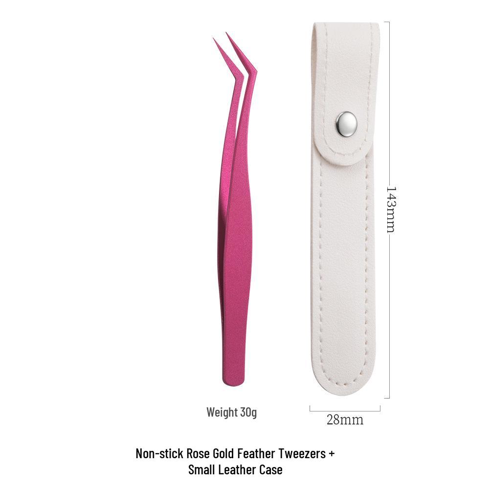 Non-stick Tweezers for False Eyelashes - Beginner & Professional Lash Artist Tool, Golden Feather Clip