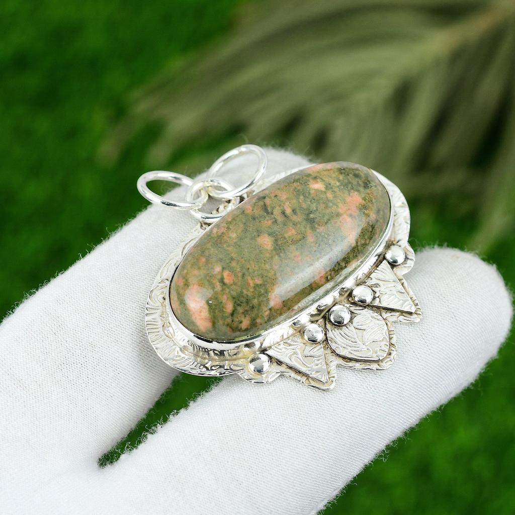 Sterling Silver Unakite Gemstone Birthday Wife Engagement Unique Pendant Jewelry
