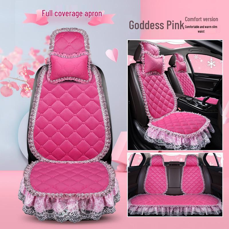 Uniwersalna antypoślizgowa pluszowa poduszka na fotel samochodowy z koronkowym wykończeniem na jesień i zimę