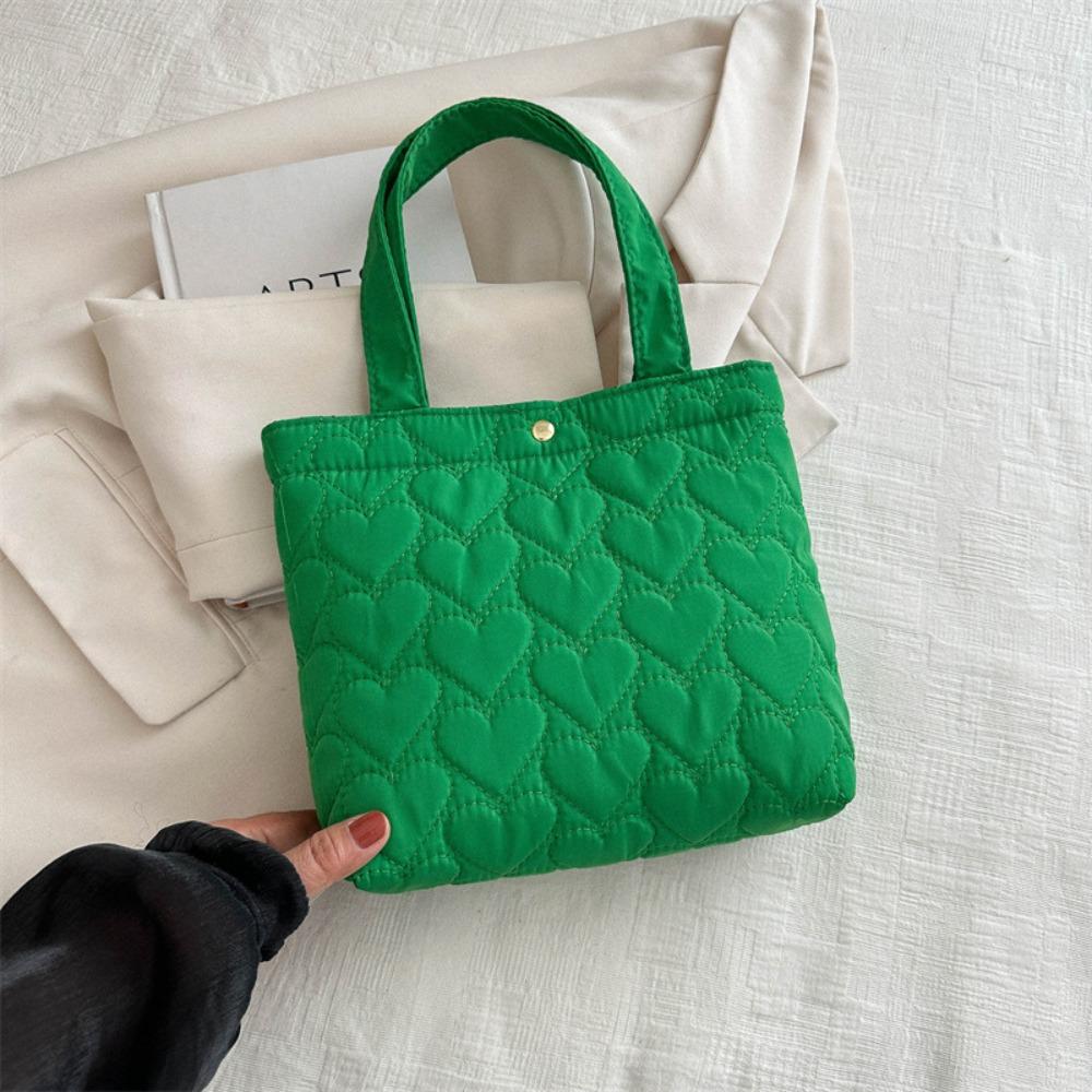 Down Cotton Padded Tote Bag Heart Shape Puffer Underarm Bag Versatile Cloud Handbag  Women зелёный