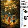 500pcs-1000pcs, Handmade Puzzle, Paper Puzzle, DIY Puzzle, White Card Material, Children Chasing Soap Bubbles in the Forest, White Card Material, Suit