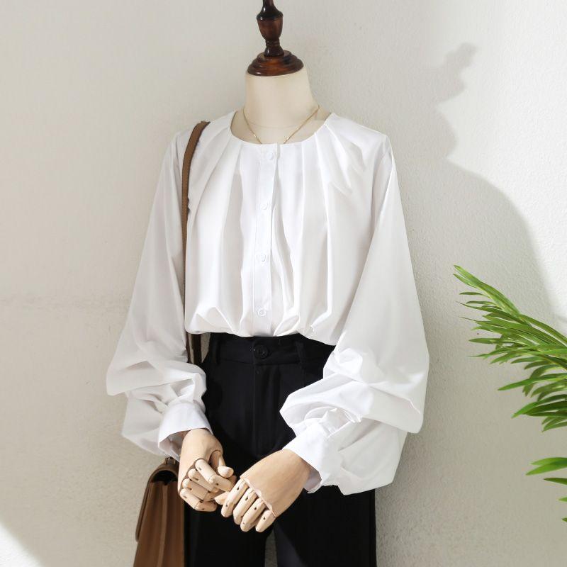 

Long Sleeve Autumn Wear Loose All-Matching Top White Shirt White S