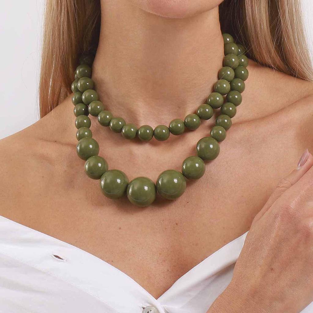 Retro Double Layer Resin Beaded Necklace - Exaggerated Layered Handmade Collarbone Chain