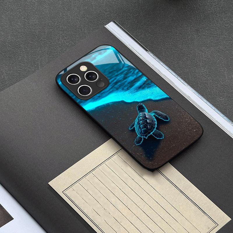 Fluorescent Beach Turtle New Tempered Glass Phone Case Suitable for iPhone17 16 15 14 13 12 11Pro/Max/Plus Shockproof Back Cover