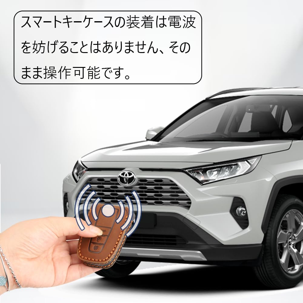 New Key Toyota RAV4 XA50 Series Exclusive Genuine Leather Key Case Leather Key Cover Key Holder Smart Key Case with RAV4 Logo Scratch Resistant Custom