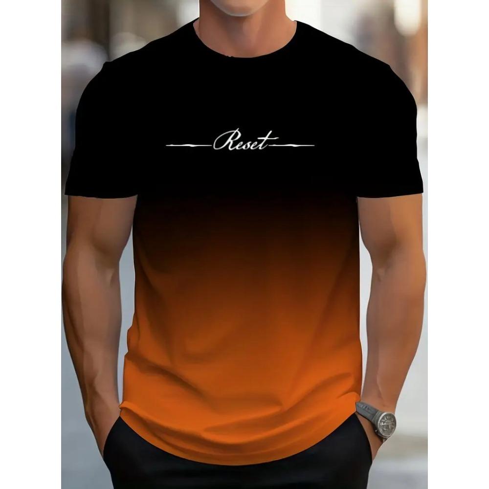 Men's Fashion T-shirt Simple Color Blocking Pattern Printed Men's T-shirt Top