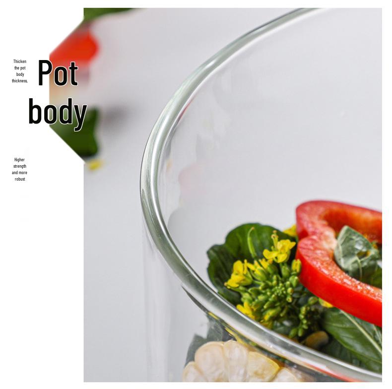 Heat-Resistant Borosilicate Glass Soup Pot with Double Stainless Steel Handles