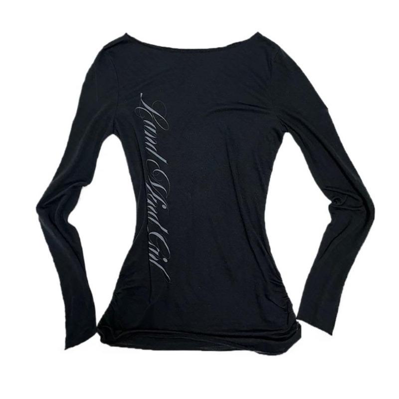 2KWEIRD Gotický Harajuku Vintage Punk Emo Dívčí Tričko s Dlouhým Rukávem Sexy Slim Šik Potisk Crop Topy Grunge Y2K Estetický Dámský Streetwear