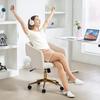 Silla de Escritorio Plegable con Funda de Aspecto Terciopelo, Silla de Oficina Regulable en Altura, Función de Inclinación, Blanco Crema