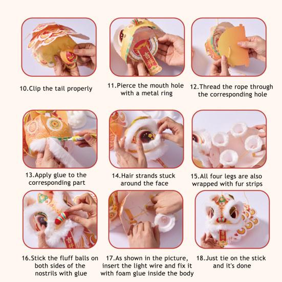 Handmade Lion Lantern Material Pack with Movable Head And Limbs DIY Lion Dance Lantern Kit Glowing Chinese Style Mid-Autumn Festival