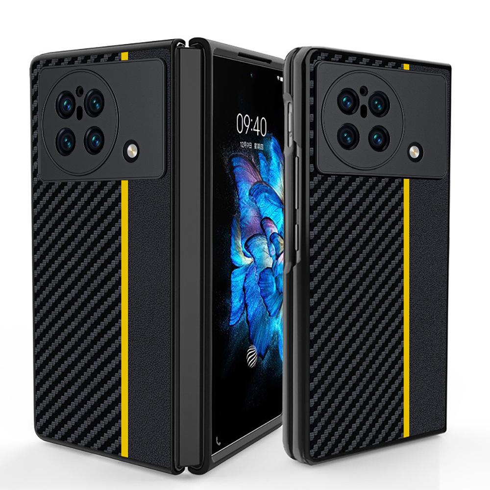 Applicable to vivoxfold mobile phone case Carbon fiber Kevlar pattern ultra-thin anti-drop leather case XFold case