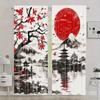 2 Pcs Sakura Dark Curtains Japanese Pagoda Art Print Rod Pocket Curtains for Living Room Bedroom Kitchen