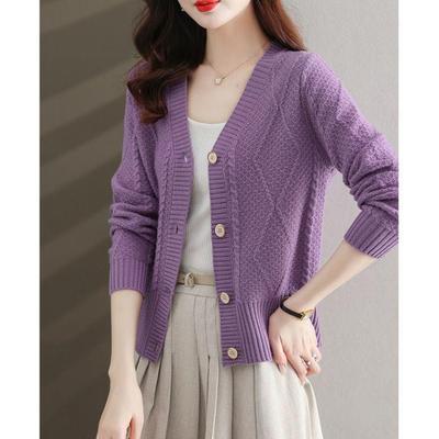 2023 Women's Fashionable Knitted Cardigan - Versatile Solid Color for Spring & Autumn