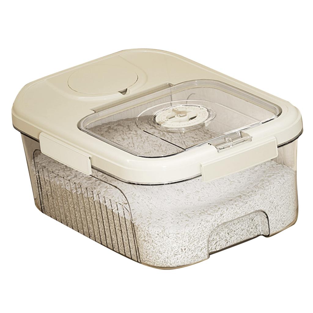 Rice Storage Box Transparent Sealed Press Type Magnetic Switch Kitchen Grain Storage Container for Dry Food Small Cream