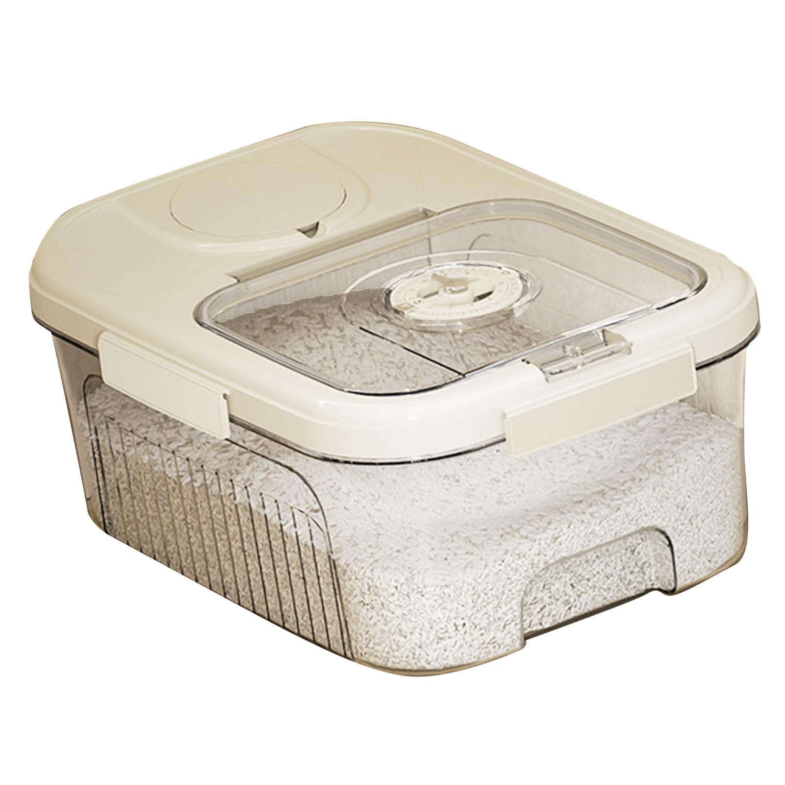 

Rice Storage Box Transparent Sealed Press Type Magnetic Switch Kitchen Grain Storage Container for Dry Food Small Cream