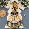 Retro Court Style Printed Dress Women's Summer Sleeveless Waist Thin Design Sense Niche Light Luxury Temperament Long Dress