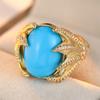 Vintage Inlaid Blue Stone CZ Claw Women's Ring Creativity Gold Color Hand Carving Daily Wear Party Jewelry Anniversary Gift