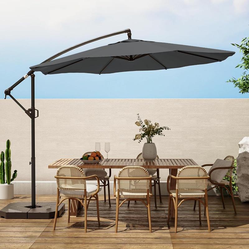 10ft Patio Umbrellas Offset Outdoor Cantilever Hanging Umbrella w/Infinite Tilt, Fade Resistant Waterproof Recycled
