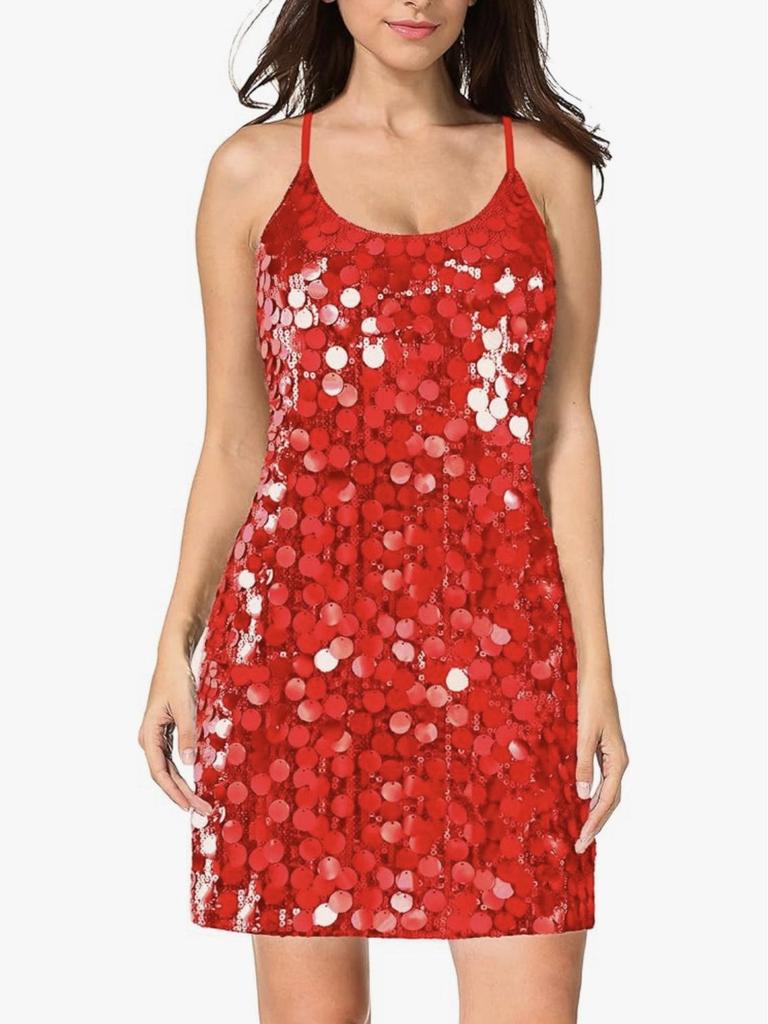 2025 European Sequin Spaghetti Strap Evening Party Dress
