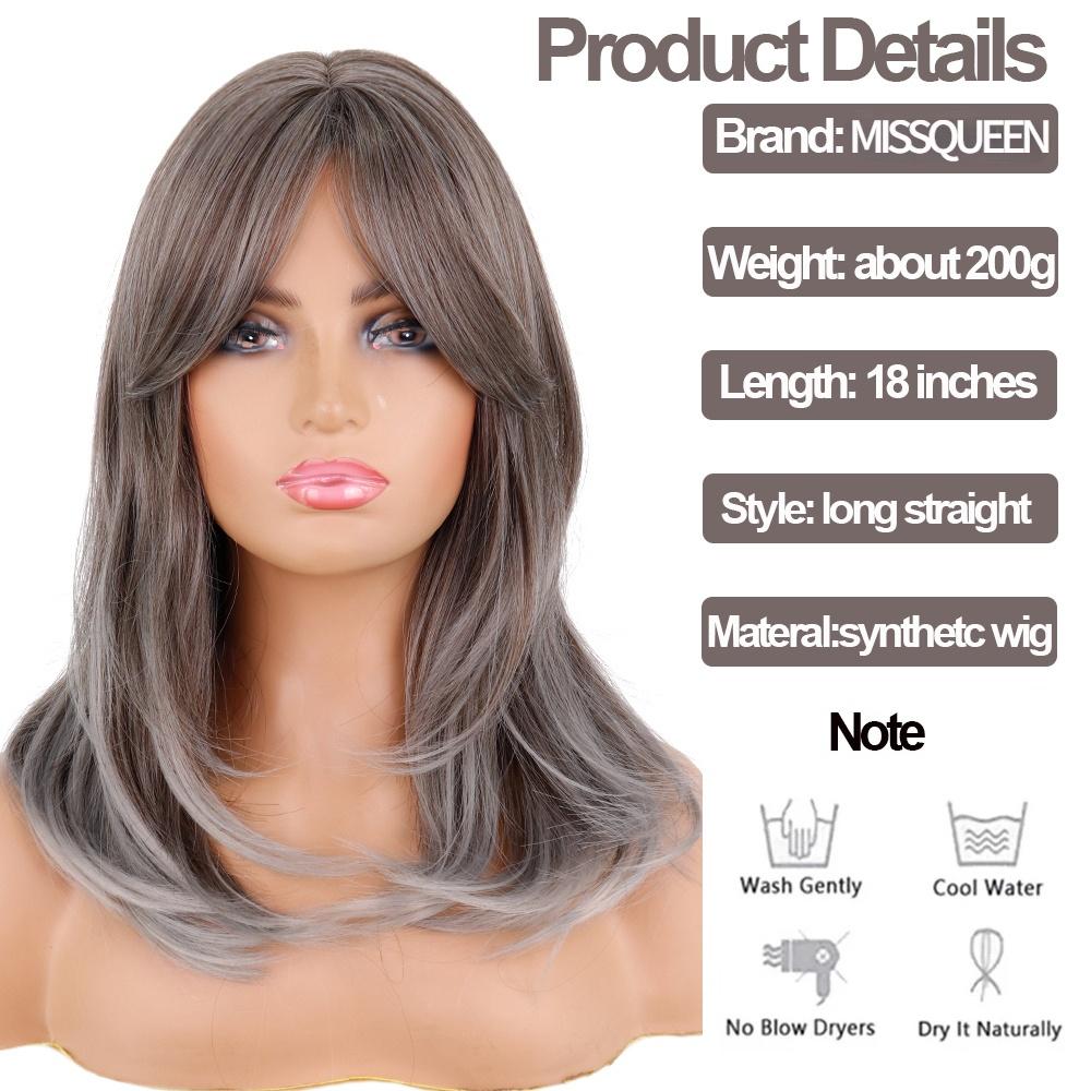 MISSQUEEN Synthetic Wigs Long Layered Hairstyle Ombre Black Brown Blonde Gray Ash Full Wigs with Bangs for Black Women