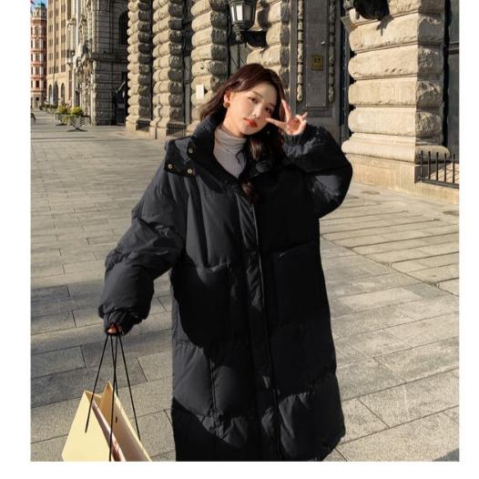 Light yellow down jacket, women's mid length, 2023 winter new style, hooded, thickened, knee high, small jacket