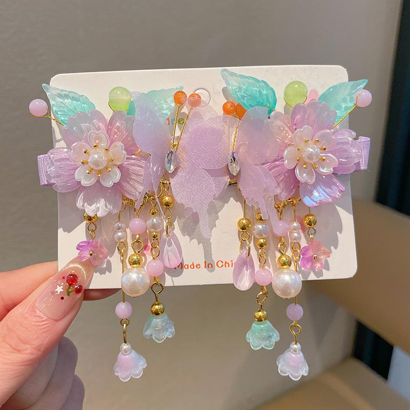 Chinese Style Hanfu Hairpin Set for Girls - Includes Hair Clips, Swaying Tassels, and Butterfly Accessories