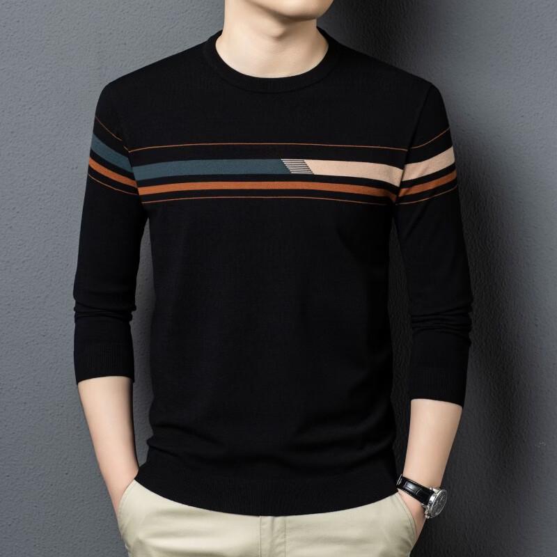 Men s Long Sleeve Round Neck Striped Pullover Sweater XL (180cm)