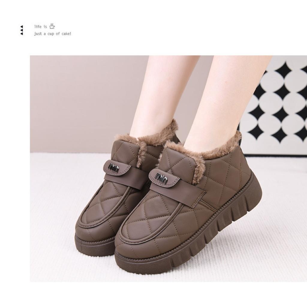 Winter Fleece Wool Fashionable Cotton Shoes, Comfortable Thick Soled Snow Boots for Women, Autumn Warm and Cold Resistant Cotton Boots