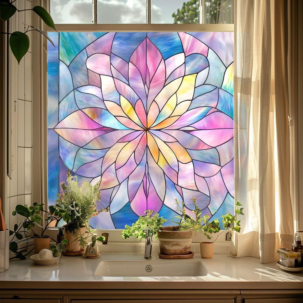 Floral Pattern Static Window Stickers Glass Block Design Decorative Sticker  Home Decoration