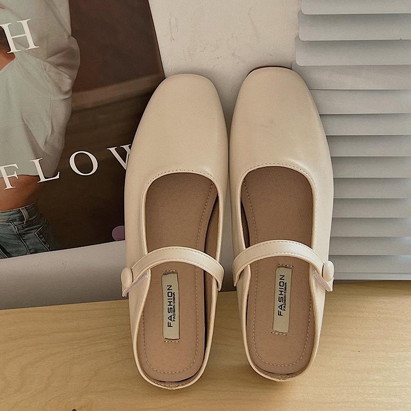 New Style Pure Color Baotou Slippers Women Fashion Simple and Comfortable Low Heel Women Shoes Casual Luxury Muller Shoes Women