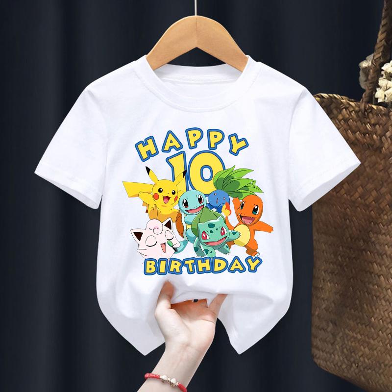 Number 19 Anime Pokemons Tshirts for Boys Girls Pikachu Cartoon Printed Shortsleeved Top Kdis Summer Fashion Cotton Tshirt
